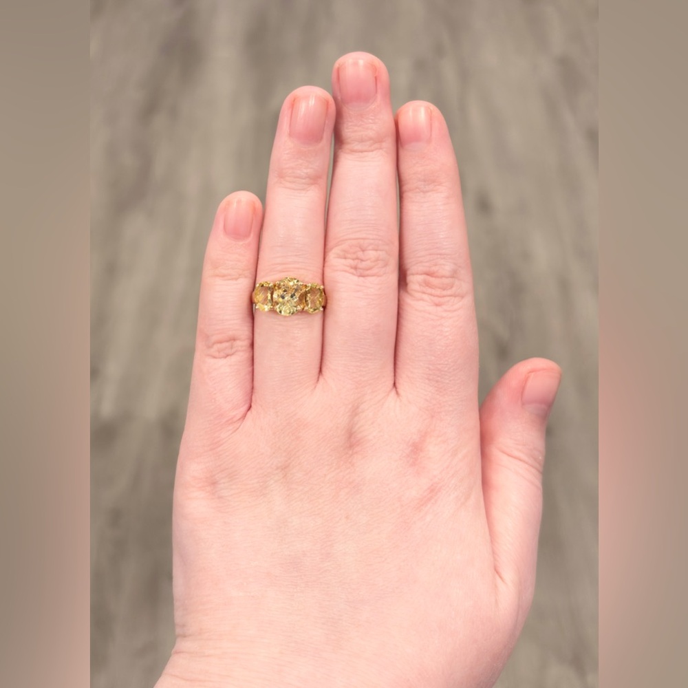 14K Golden Yellow Scapolite Ring Three Stone Oval Rose Cut 6.25 Clyde Duneier - Picture 16 of 16
